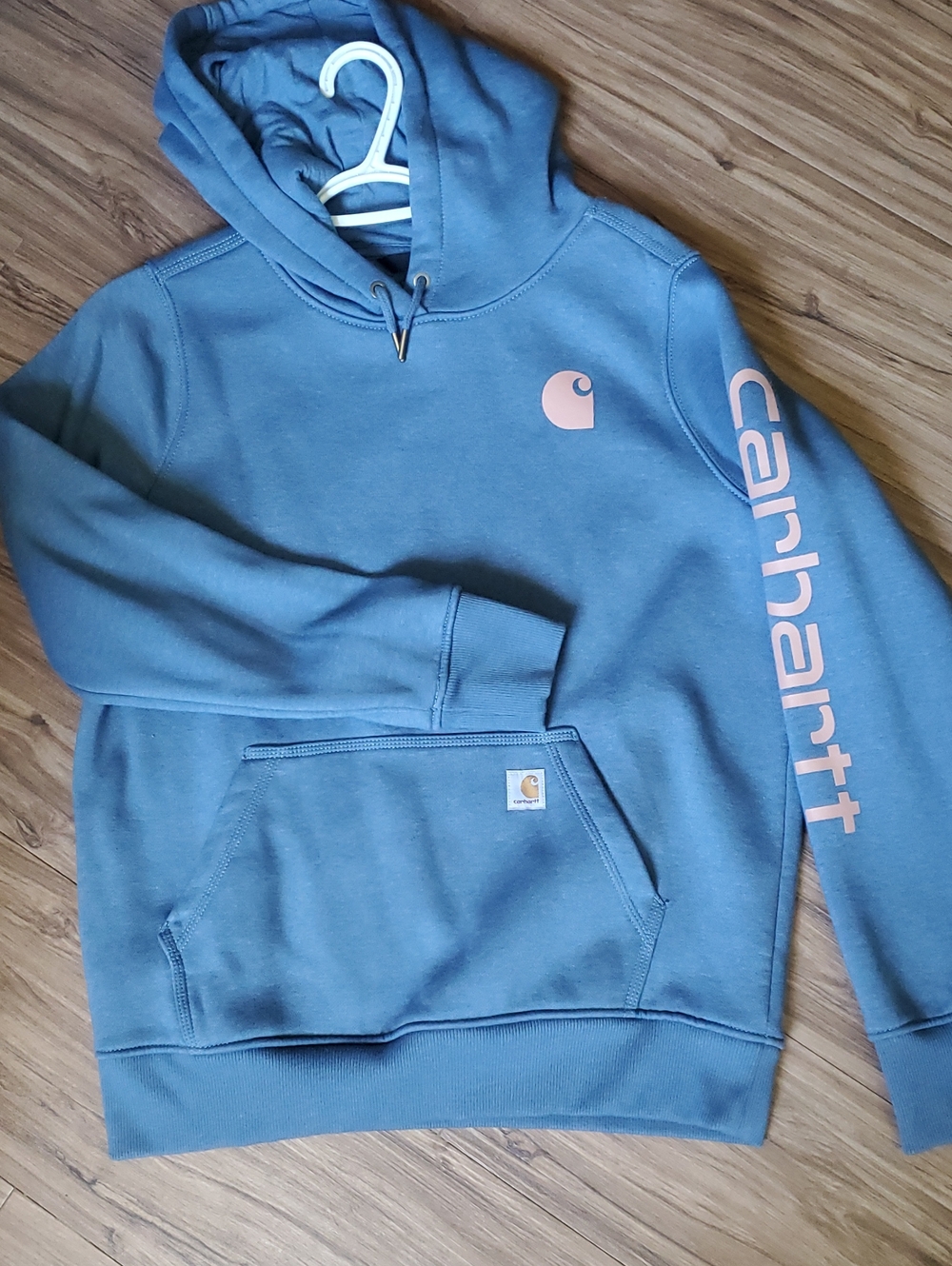 Carhartt Womens Slate Blue Crewneck Hoodie with Pink Logo